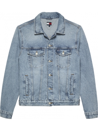 Tommy Jeans giubbotto in denim chiaro uomo maxi logo sul retro
