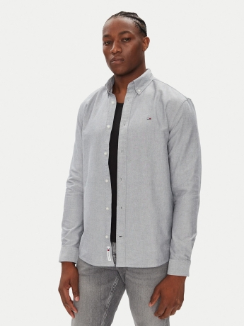 Tommy Jeans camicia blu chiaro uomo in cotone micro logo sul petto