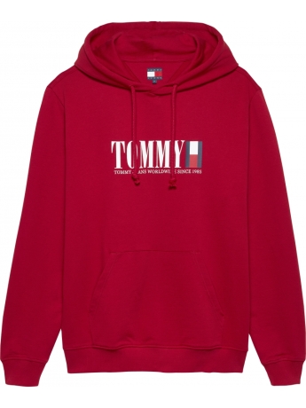 Tommy Jeans felpa rosso vino uomo in cotone con cappuccio maxi logo sul davanti