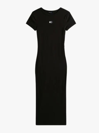 Tommy Jeans abito nero donna in cotone slim logo sul petto
