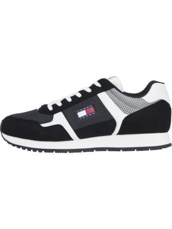 Tommy Jeans scarpe nere uomo in tessuto logo bandiera sul lato