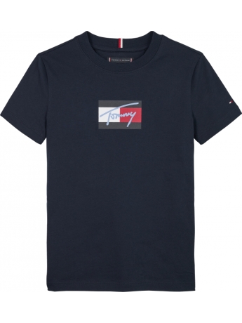 Tommy Hilfiger tshirt blu navy bambino in cotone logo sul davanti