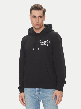 Calvin Klein felpa nera uomo in cotone con cappuccio logo lettering