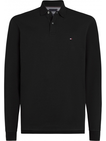 Tommy Hilfiger polo nera uomo in cotone manica lunga mini logo sul petto