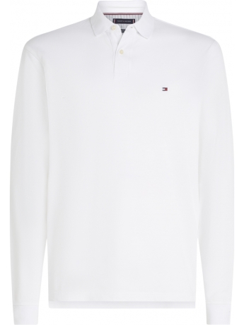 Tommy Hilfiger polo bianca uomo in cotone manica lunga logo sul petto