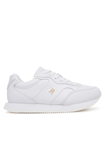 Tommy Hilfiger scarpe bianche donna in tessuto e pelle mini logo oro sul lato