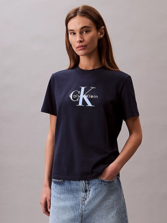 Calvin Klein tshirt blu donna in cotone maxi logo a contrasto