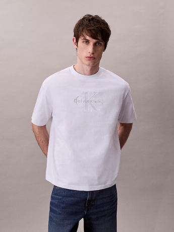 Calvin Klein tshirt bianca uomo in cotone logo in rilievo sul davanti