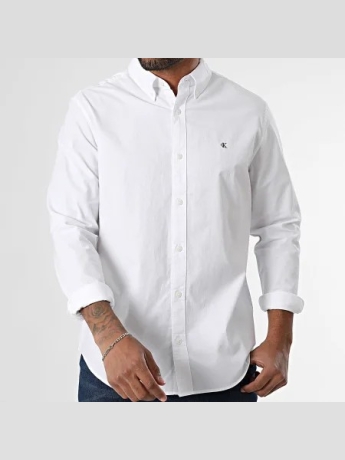 Calvin Klein camicia bianca uomo in cotone mini logo sul pettoo