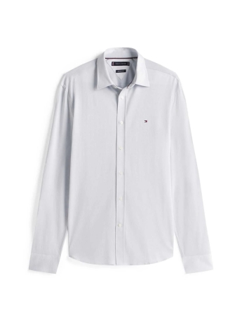 Tommy Hilfiger camicia bianca uomo in cotone logo ricamato sul petto