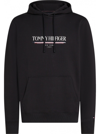 Tommy Hilfiger felpa nera uomo in cotone con cappuccio logo lettering sul davanti
