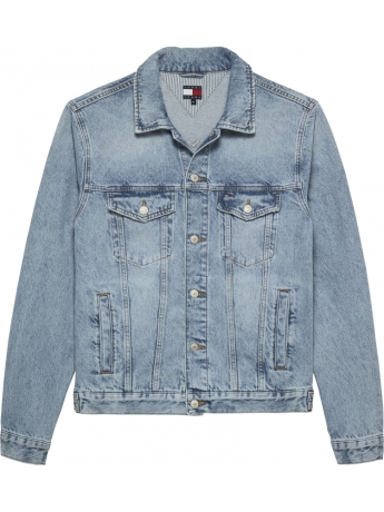 Tommy Jeans giubbotto in denim chiaro uomo maxi logo sul retro