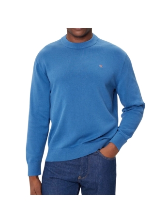 Calvin Klein maglia azzurra uomo in cotone mini logo ricamato sul petto