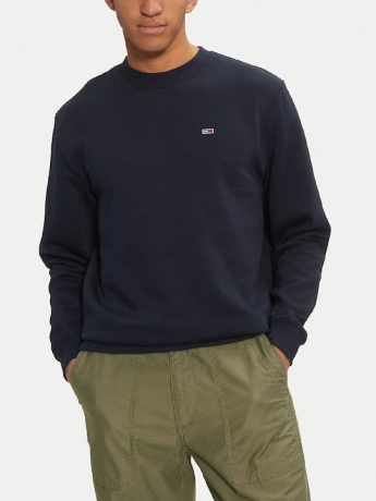 Tommy Jeans felpa blu navy uomo in cotone girocollo mini logo sul petto