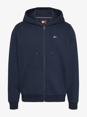 Tommy Jeans felpa blu navy uomo in cotone con cappuccio chiusura zip mini logo sul petto