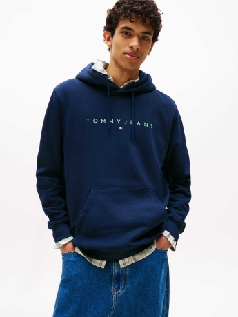 Tommy Jeans felpa blu navy uomo in cotone con cappuccio logo lettering sul davanti