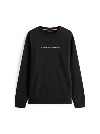 Tommy Hilfiger felpa nera uomo in cotone girocollo logo lettering sul davanti