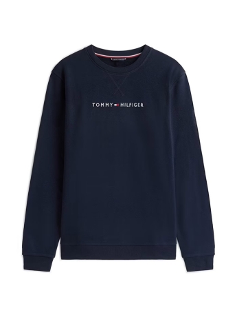 Tommy Hilfiger felpa blu navy uomo in cotone girocollo logo lettering sul davanti