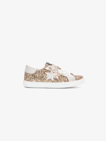 2stars scarpe oro donna in pelle con glitter all over