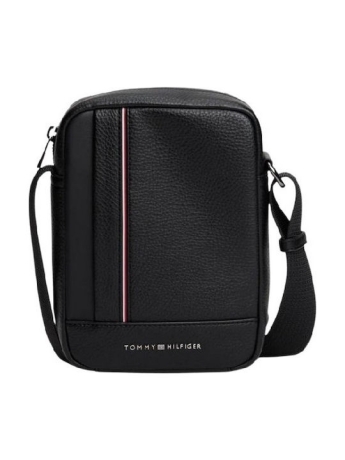 Tommy Hilfiger tracolla nera uomo in pelle e tessuto logo lettering sul davanti