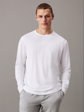 Calvin Klein tshirt bianca uomo in cotone manica lunga logo sul davanti in rilievo