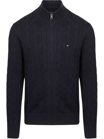 Tommy Hilfiger maglia blu navy uomo lavorato chiusura zip logo sul petto