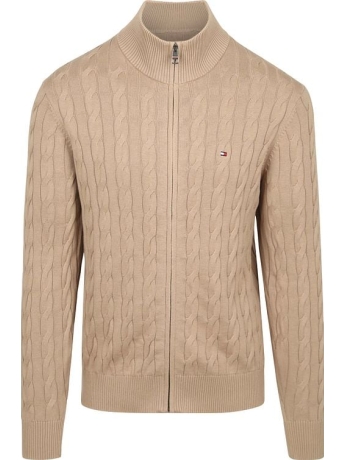 Tommy Hilfiger cardigan beige uomo chiusura zip lavorato logo sul petto