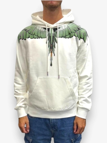 Marcelo Burlon felpa bianca uomo in cotone con cappuccio maxi logo