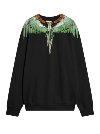 Marcelo Burlon felpa nera uomo in cotone girocollo maxi logo verde