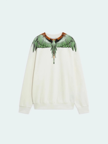 Marcelo Burlon felpa bianca uomo in cotone girocollo maxi logo verde