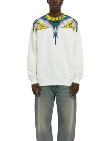 Marcelo Burlon felpa bianca uomo in cotone girocollo maxi logo