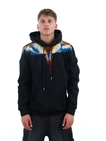 Marcelo Burlon felpa nera uomo in cotone con cappuccio maxi logo