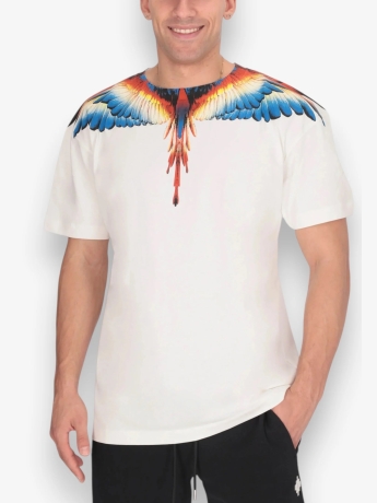 Marcelo Burlon tshirt bianca uomo maxi logo a contrasto