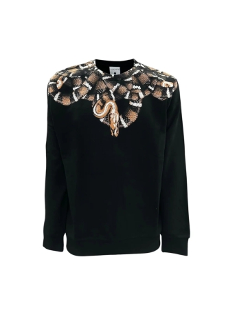 Marcelo Burlon felpa nera uomo in cotone girocollo maxi logo snake