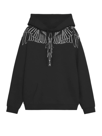 Marcelo Burlon felpa nera uomo in cotone con cappuccio maxi logo a contrasto