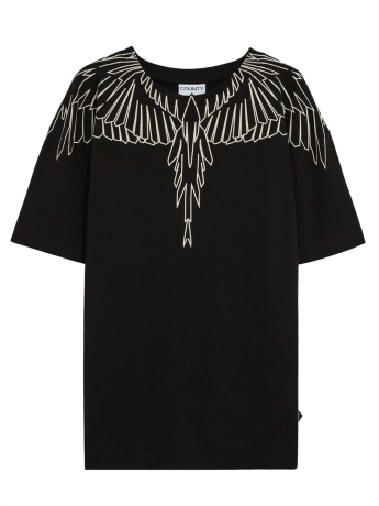 Marcelo Burlon tshirt nera uomo in cotone maxi logo a contrasto