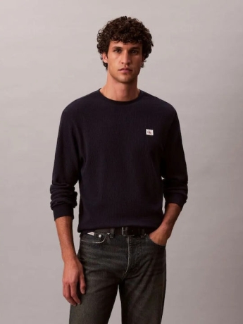 Calvin Klein maglia blu navy uomo in cotone patch logo sul petto