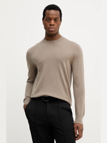 Calvin Klein maglia beige uomo in lana mini logo sul petto