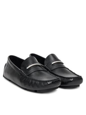Calvin Klein mocassino nero uomo in pelle logo in metallo