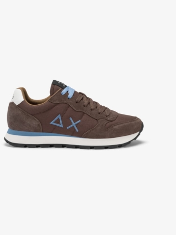 Sun68 scarpe marrone uomo in tessuto logo sul lato dettagli celeste