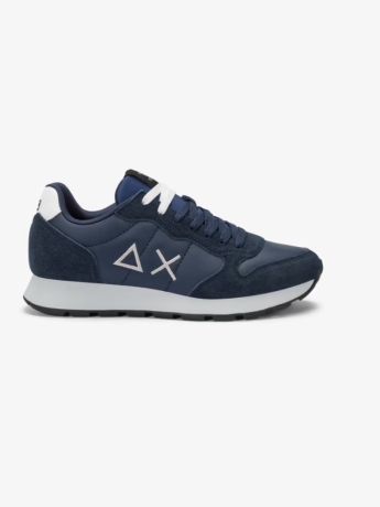 Sun68 scarpe blu navy uomo in pelle e suede logo a contrasto