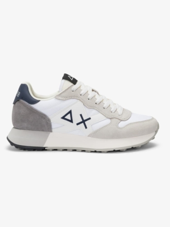 Sun68 scarpe bianche uomo in nylon e suede logo a contrasto