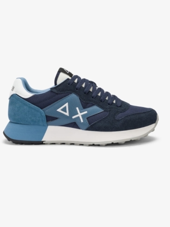 Sun68 scarpe blu navy uomo in nylon  e suede logo a contrasto
