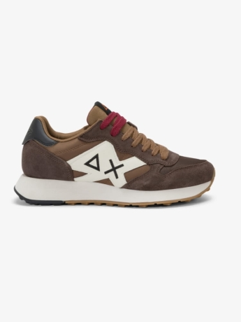 Sun68 scarpe marroni uomo in nylon  e suede logo a contrasto