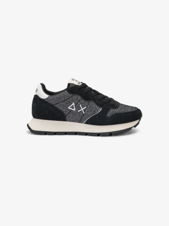 Sun68 scarpe nere donna in tessuto con glitter logo a contrasto