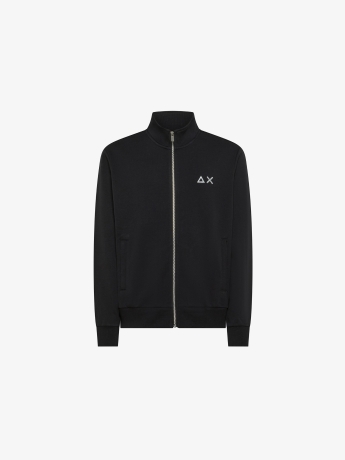 Sun68 felpa nera uomo in cotone chiusura zip logo a contrasto