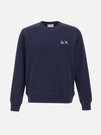 Sun68 felpa blu navy uomo girocollo in cotone logo sul petto