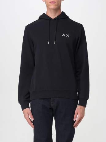 Sun68 felpa nera uomo in cotone con cappuccio logo a contrasto
