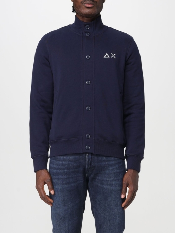 Sun68 cardigan blu navy uomo in cotone con bottoni logo sul petto