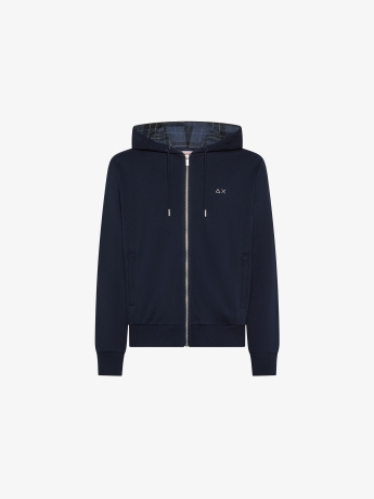Sun68 felpa blu navy uomo in cotone con cappuccio chiusura zip logo sul petto